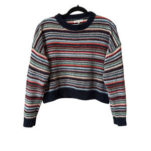 Woven Heart Womens S Boho Rainbow Stripe Boxy Cropped Velour Sweater Grunge Y2K